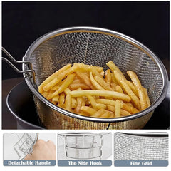 Stainless Steel Fryer Basket – Round Frying Basket with Folding Handle