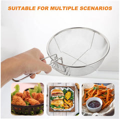 Stainless Steel Fryer Basket – Round Frying Basket with Folding Handle
