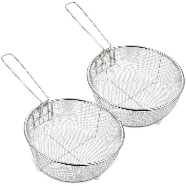 Stainless Steel Fryer Basket – Round Frying Basket with Folding Handle