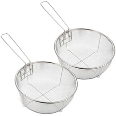 Stainless Steel Fryer Basket – Round Frying Basket with Folding Handle