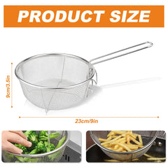 Stainless Steel Fryer Basket – Round Frying Basket with Folding Handle