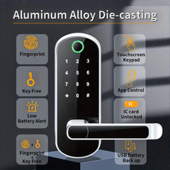 Smart Fingerprint Door Lock – WIFI, App Remote Control, IP67 Waterproof, with 2 IC Cards