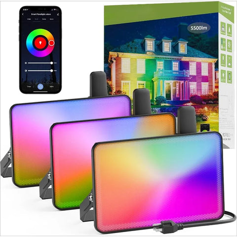60W Smart RGB Flood Lights – Color Changing, IP66 Waterproof