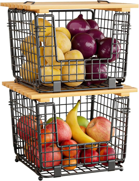 Wire Storage Basket – Stackable Organizing Bin for Kitchen Pantry & Produce