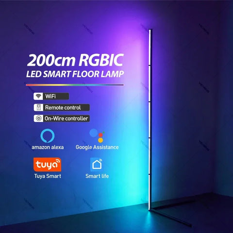 200cm RGBIC Smart Corner Floor Lamp – Tuya App & Remote