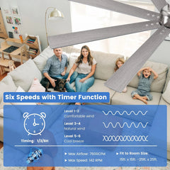 62" Ceiling Fan with Light & Remote – Quiet DC Motor, Dimmable