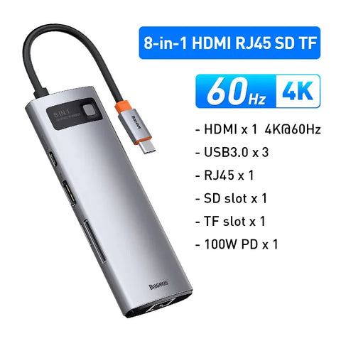 Baseus 4K USB-C Hub – Type C to Ethernet Port & 100W PD Adapter