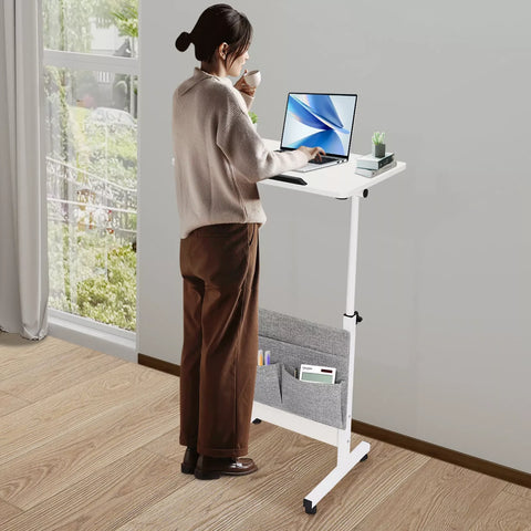 Adjustable Height Rolling Laptop Desk – Office Computer Table with Storage